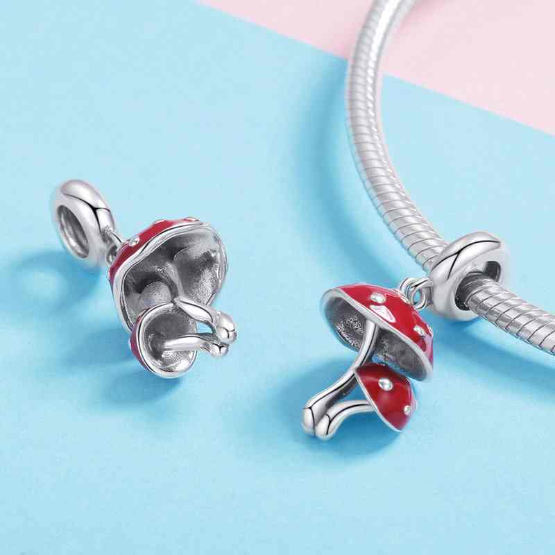 Jzora Fashion Red Double Mushroom Sterling Silver Charm