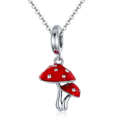 Jzora Fashion Red Double Mushroom Sterling Silver Charm