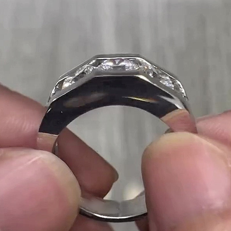 Jzora Handmade Classic Modern Triple Round Moissanite Men's Ring