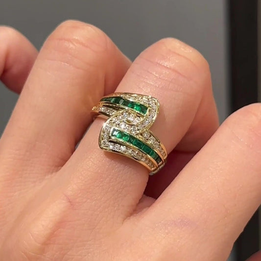 Jzora handmade emerald cut fan shaped sterling silver ring