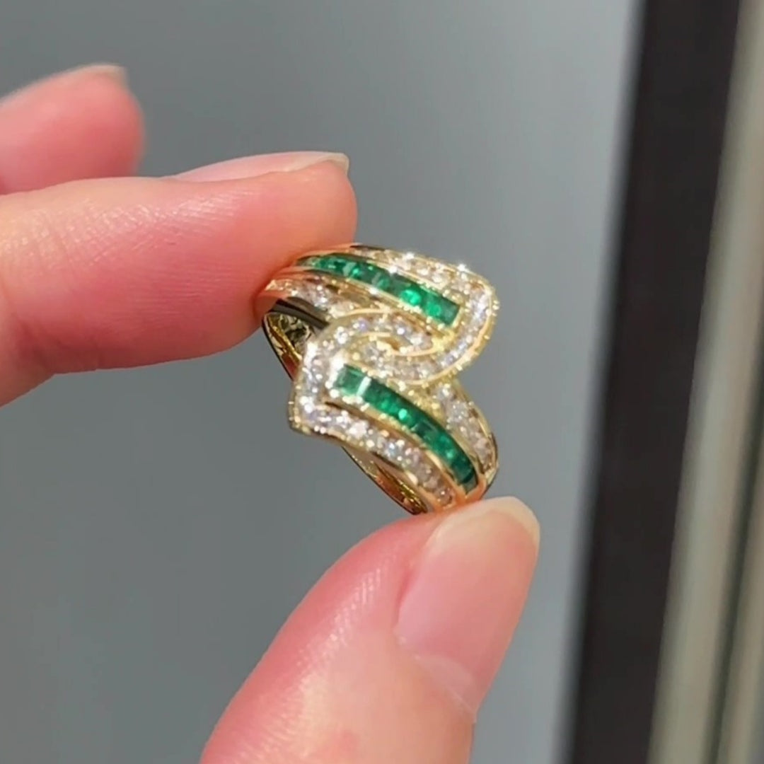 Jzora handmade emerald cut fan shaped sterling silver ring