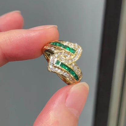 Jzora handmade emerald cut fan shaped sterling silver ring