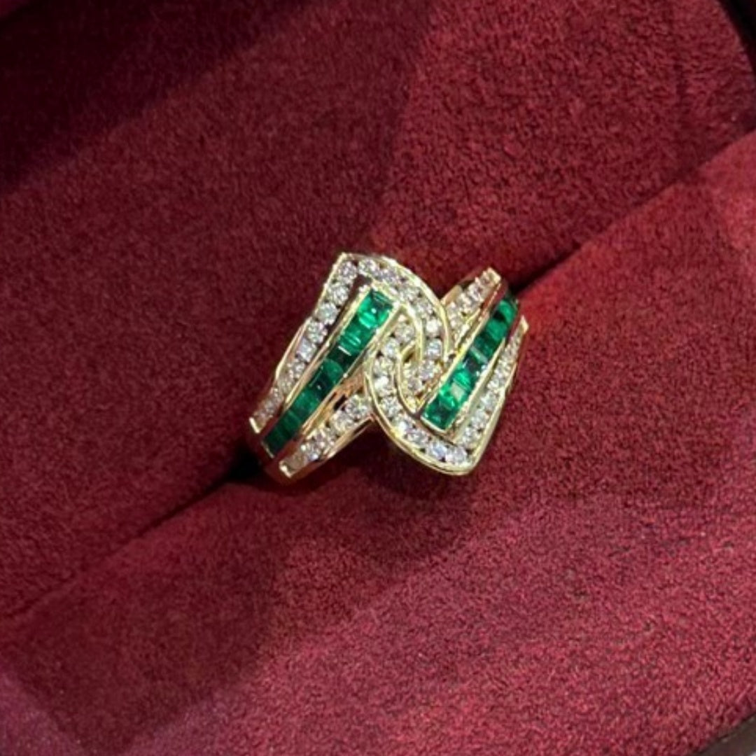 Jzora handmade emerald cut fan shaped sterling silver ring