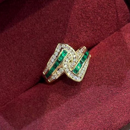 Jzora handmade emerald cut fan shaped sterling silver ring