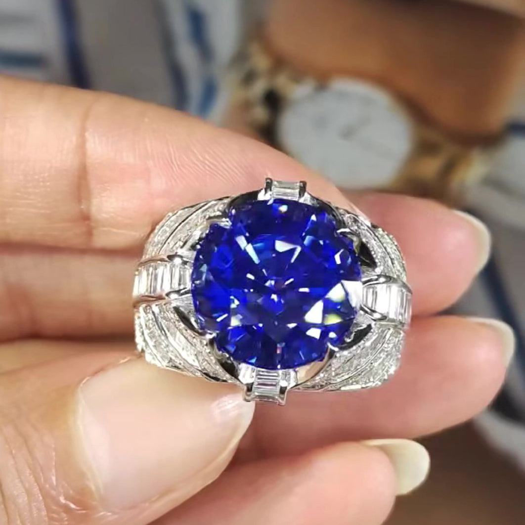Jzora handmade sapphire round cut vintage men’s ring