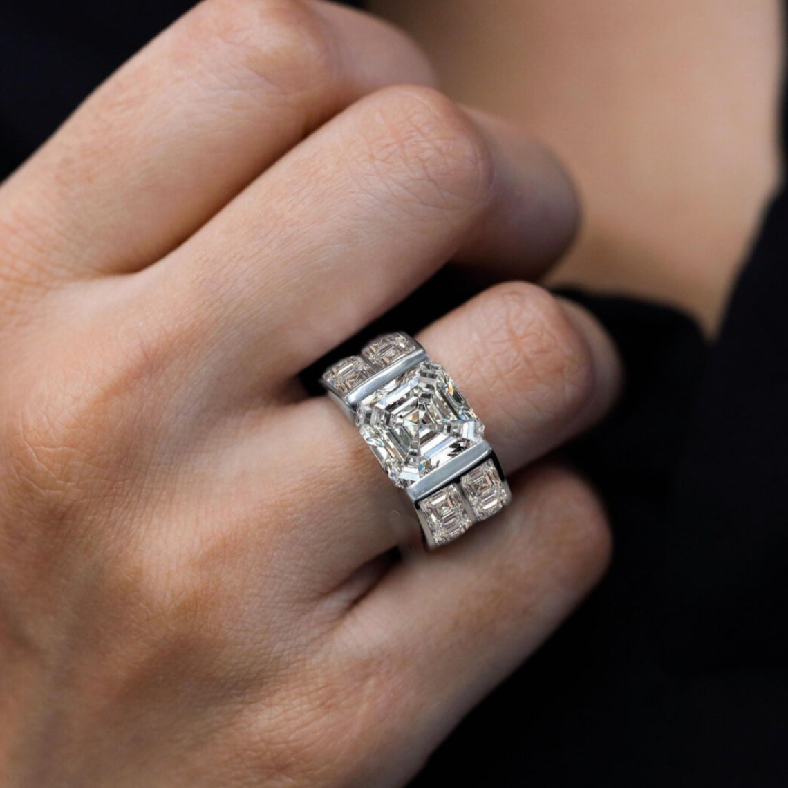 Jzora handmade 7ct asscher cut iced out men's engagement wedding ring