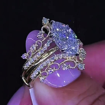 Jzora handmade marquise cut studded filigree sterling silver 2-piece ring