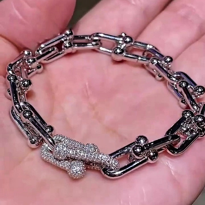 Jzora handmade full pave zircon horseshoe clasp bracelet