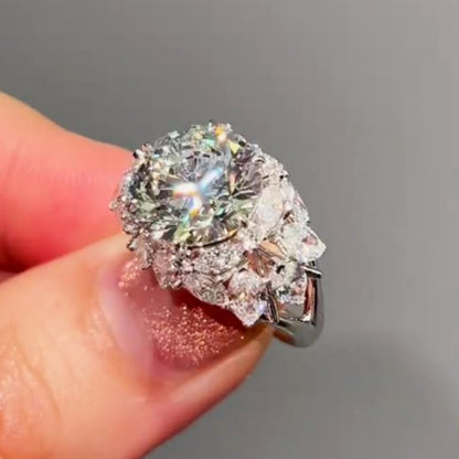 Jzora handmade 4ct high-quality round brilliant cut cluster halo moissanite sterling silver ring