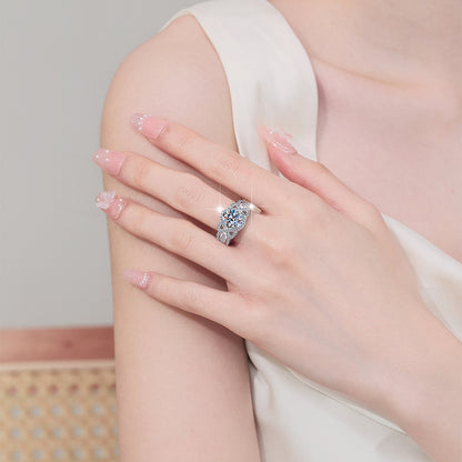 Jzora handmade 2ct oval cut infinity halo moissanite sterling silver engagement ring