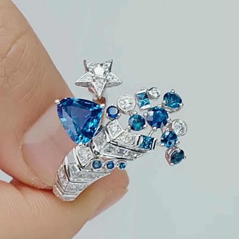 Jzora Handmade 2.03CT Celestial Comet Sapphire Meteor Ring