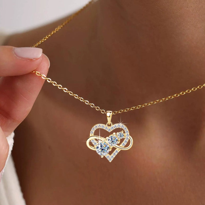 Jzora handmade 1.6ct round cut timeless double hoop heart-shape moissanite sterling silver necklace