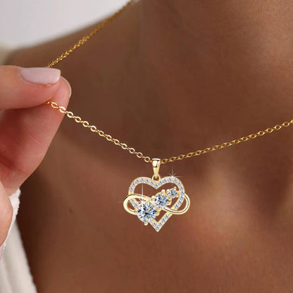 Jzora handmade 1.6ct round cut timeless double hoop heart-shape moissanite sterling silver necklace