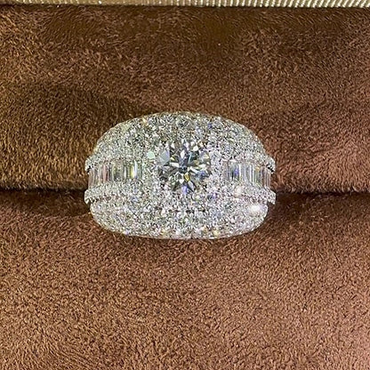 Jzora Handmade Ultimate Luxury Masculine Sparkle Round Cut Moissanite Full Pave Halo Men's Ring