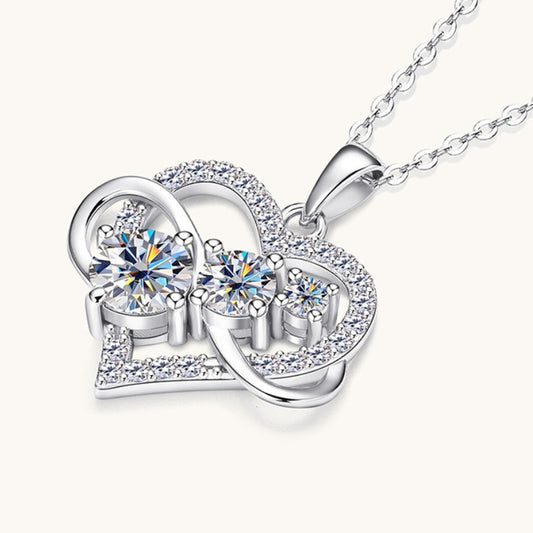 Jzora handmade 1.6ct round cut timeless double hoop heart-shape moissanite sterling silver necklace