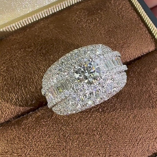 Jzora Handmade Ultimate Luxury Masculine Sparkle Round Cut Moissanite Full Pave Halo Men's Ring