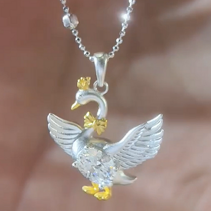 Jzora Handmade Two‑Tone Matte‑Textured Sterling Silver Crown Swan Pendant Necklace