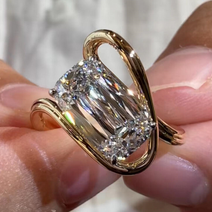 Jzora Handmade Gold‑Tone Sculptural Twisted‑Wrap Ashoka Cut Moissanite Men’s Ring
