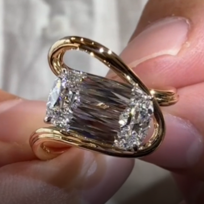 Jzora Handmade Gold‑Tone Sculptural Twisted‑Wrap Ashoka Cut Moissanite Men’s Ring