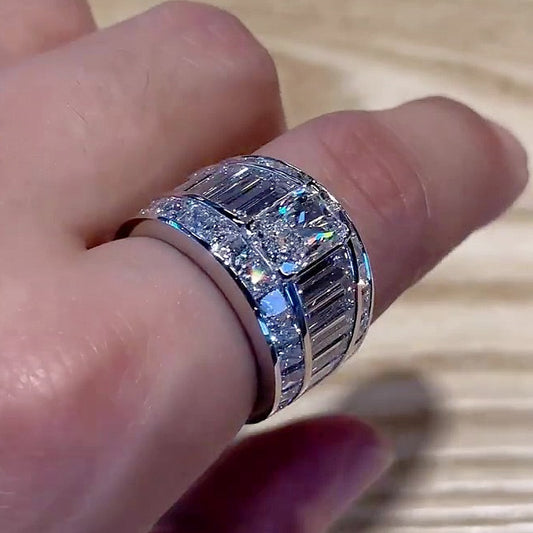 Jzora Handmade Luxury Radiant Cut Iced Out Moissanite Men's Ring