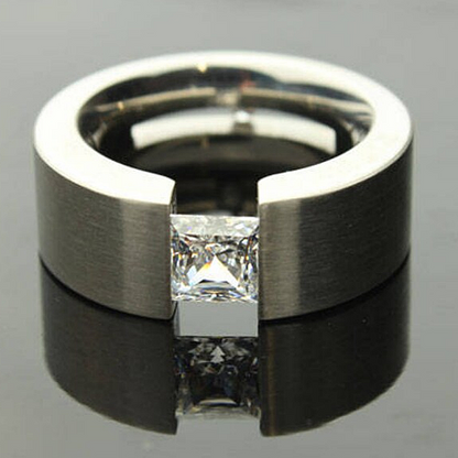 Jzora Handmade Minimalist Princess Cut Moissanite Men’s Ring