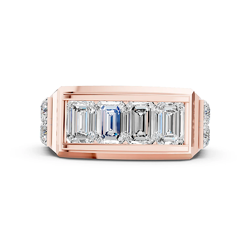 Jzora Handmade Emerald Cut White Zircon Chunky Wide Modern Luxe Men’s Ring