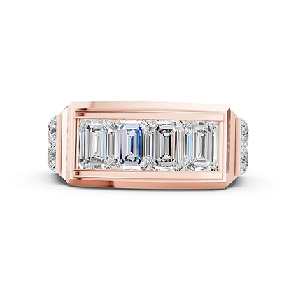Jzora Handmade Emerald Cut White Zircon Chunky Wide Modern Luxe Men’s Ring