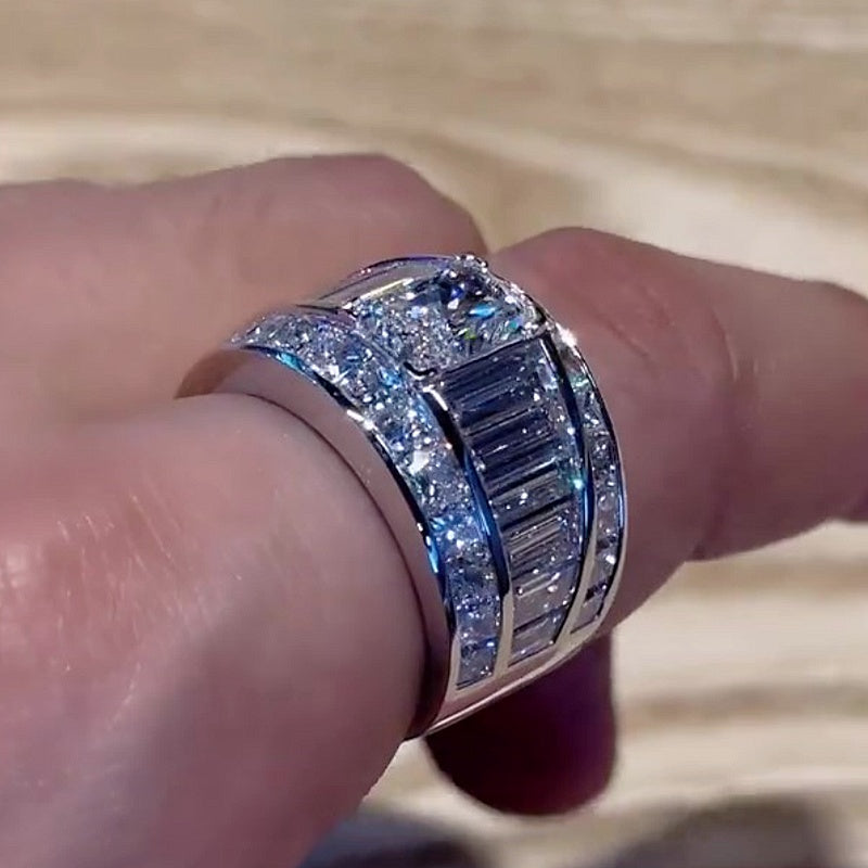 Jzora Handmade Luxury Radiant Cut Iced Out Moissanite Men's Ring