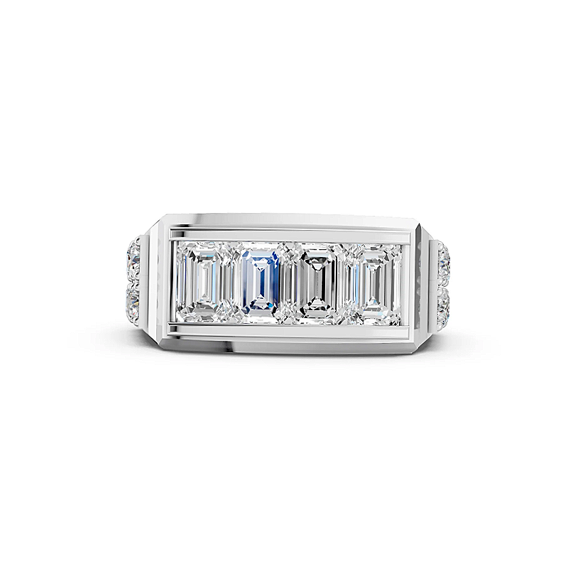 Jzora Handmade Emerald Cut White Zircon Chunky Wide Modern Luxe Men’s Ring
