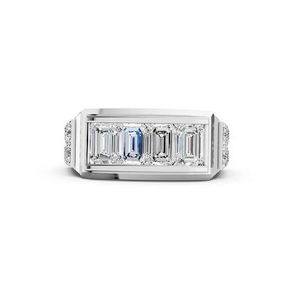 Jzora Handmade Emerald Cut White Zircon Chunky Wide Modern Luxe Men’s Ring
