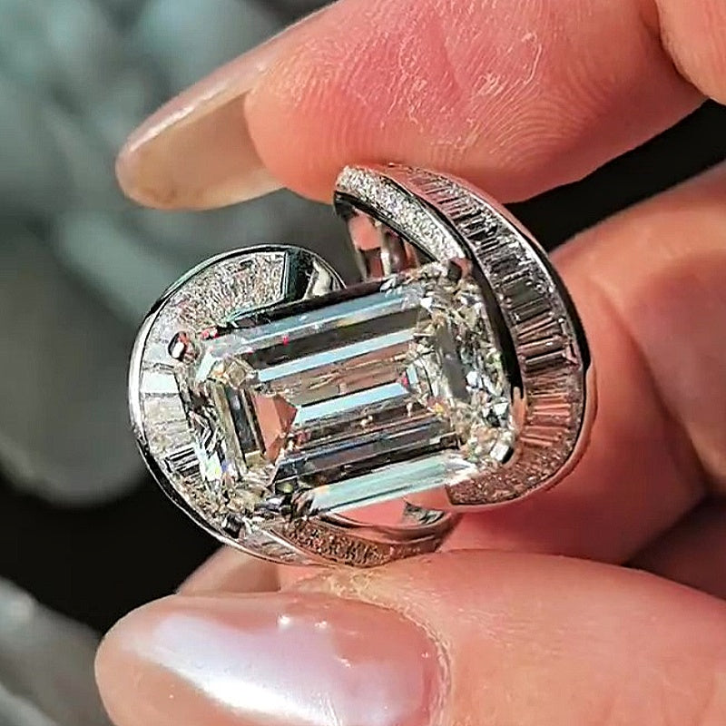 Jzora Handmade 10ct Emerald-Cut Celestial Orbit Statement Ring