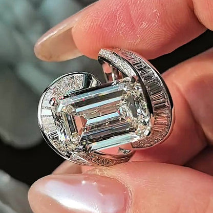 Jzora Handmade 10ct Emerald-Cut Celestial Orbit Statement Ring