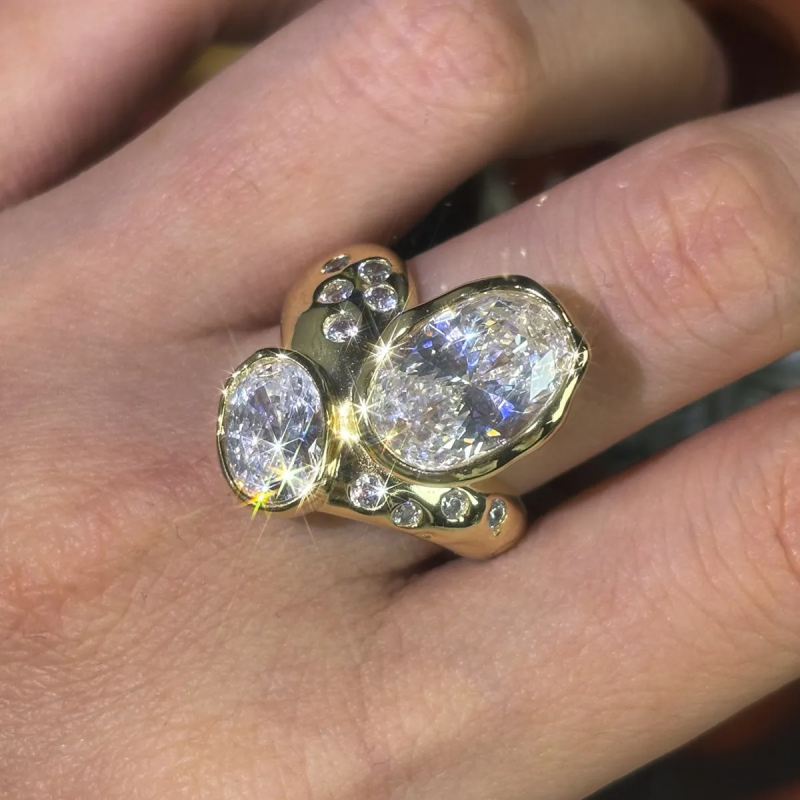 Jzora handmade 5ct oval cut irregular unisex sterling silver ring