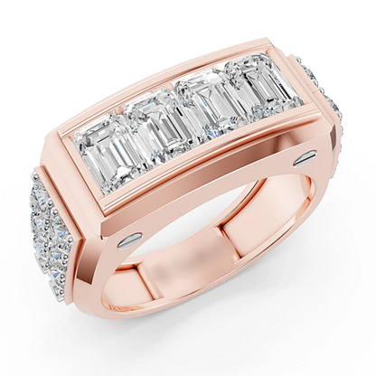 Jzora Handmade Emerald Cut White Zircon Chunky Wide Modern Luxe Men’s Ring