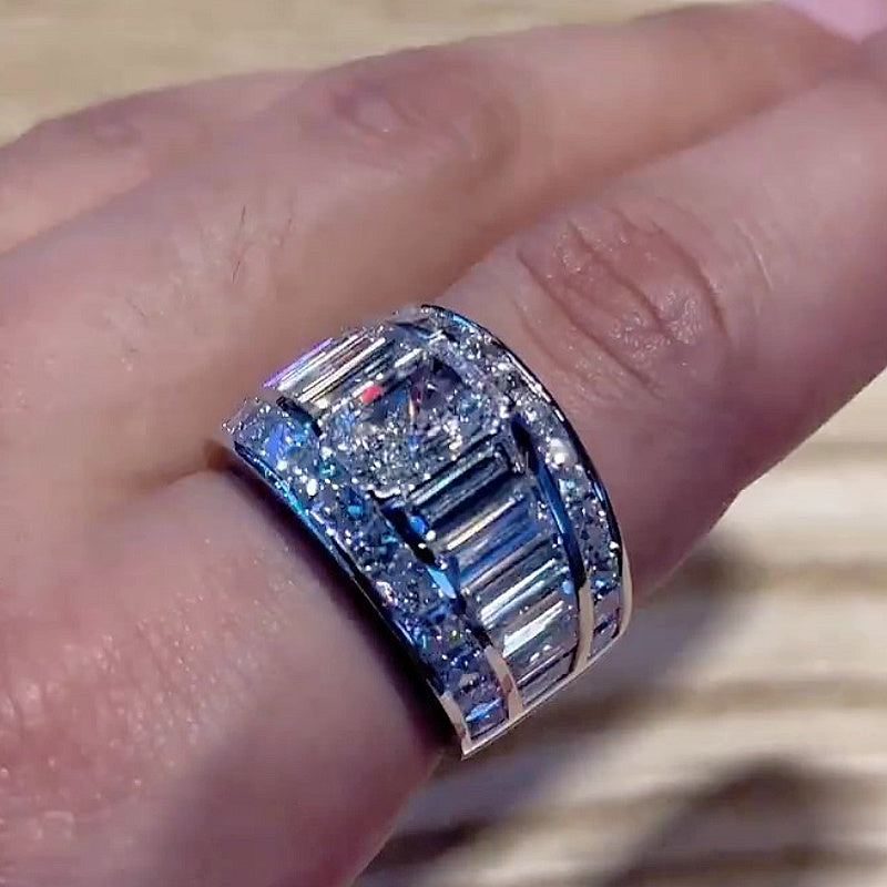 Jzora Handmade Luxury Radiant Cut Iced Out Moissanite Men's Ring