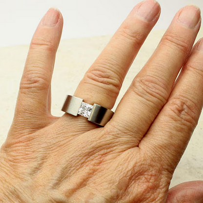 Jzora Handmade Minimalist Princess Cut Moissanite Men’s Ring