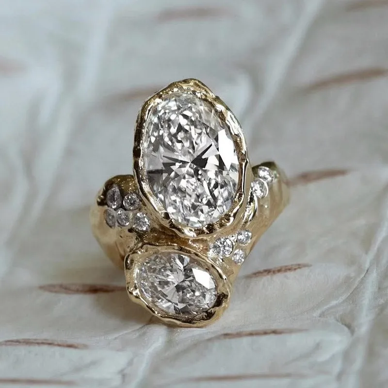 Jzora handmade 5ct oval cut irregular unisex sterling silver ring