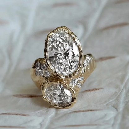 Jzora handmade 5ct oval cut irregular unisex sterling silver ring