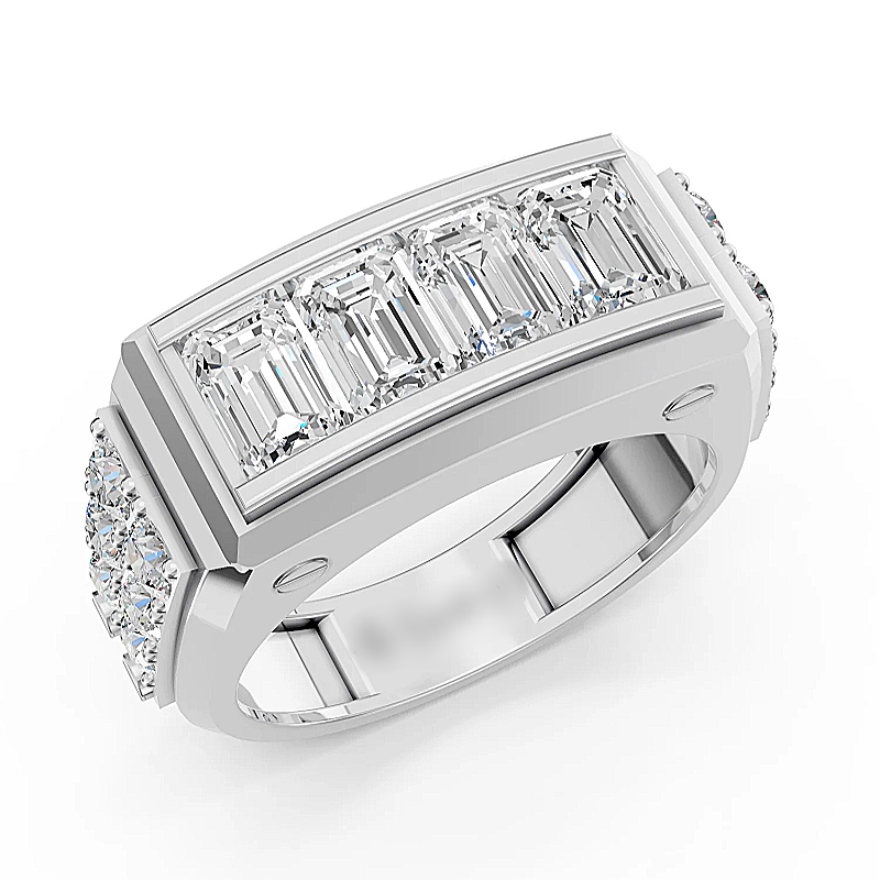 Jzora Handmade Emerald Cut White Zircon Chunky Wide Modern Luxe Men’s Ring