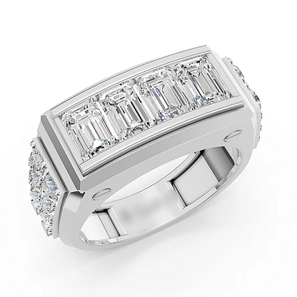 Jzora Handmade Emerald Cut White Zircon Chunky Wide Modern Luxe Men’s Ring