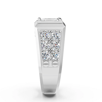 Jzora Handmade Emerald Cut White Zircon Chunky Wide Modern Luxe Men’s Ring