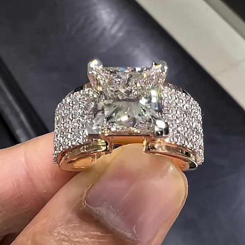 Jzora handmade 5ct princess cut moissanite men's wide band sterling silver ring