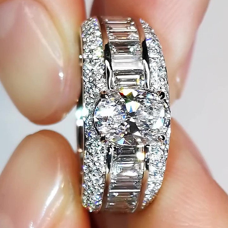 Jzora Handmade Luxury Oval Cut Multi-Row Wide Band Ring