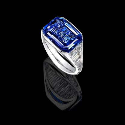 Jzora handmade sapphire radiant cut vintage men's ring