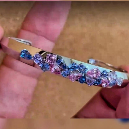 Jzora handmade mixed-cut pink and blue gradient cubic zirconia bracelet