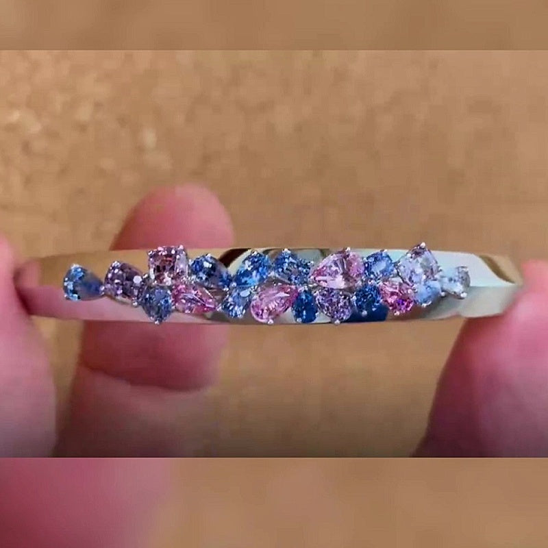 Jzora handmade mixed-cut pink and blue gradient cubic zirconia bracelet