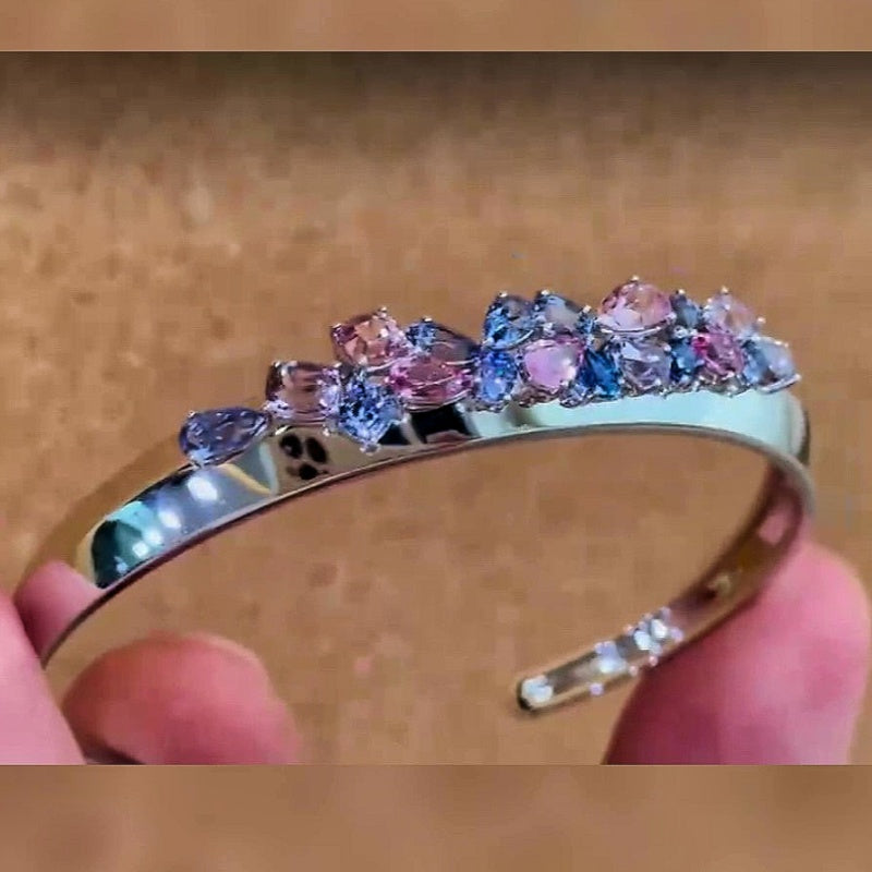 Jzora handmade mixed-cut pink and blue gradient cubic zirconia bracelet