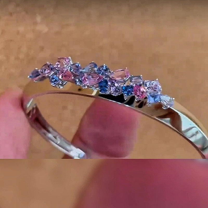 Jzora handmade mixed-cut pink and blue gradient cubic zirconia bracelet