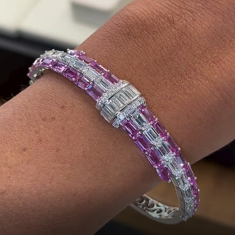 Jzora Handmade Ethereal Pastel Pink & White Zircon Alternating Bracelet