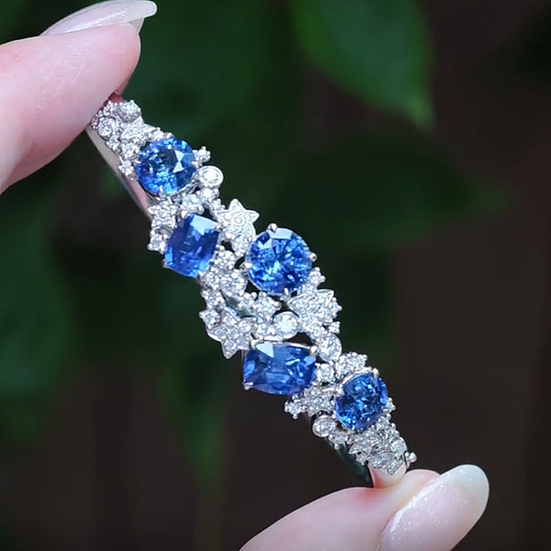 Jzora Handmade Multi‑Shape Blue Sapphire Zircon Luxury Bracelet